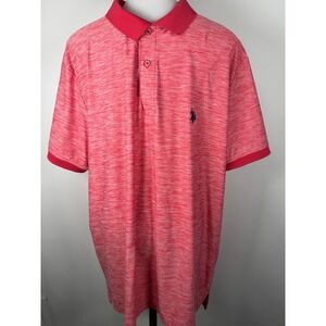 US Polo Assn Mens Red Heathered Polo Shirt Short Sleeve Embroidered Logo Size XL
